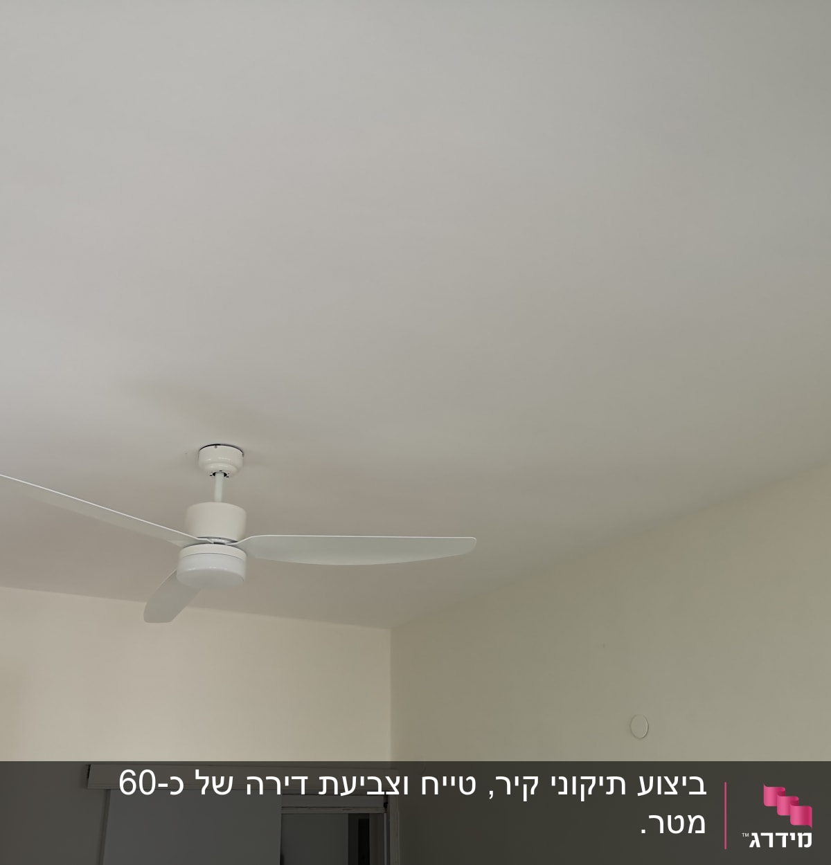 מאוורר תקרה לבן על רקע קיר צבוע